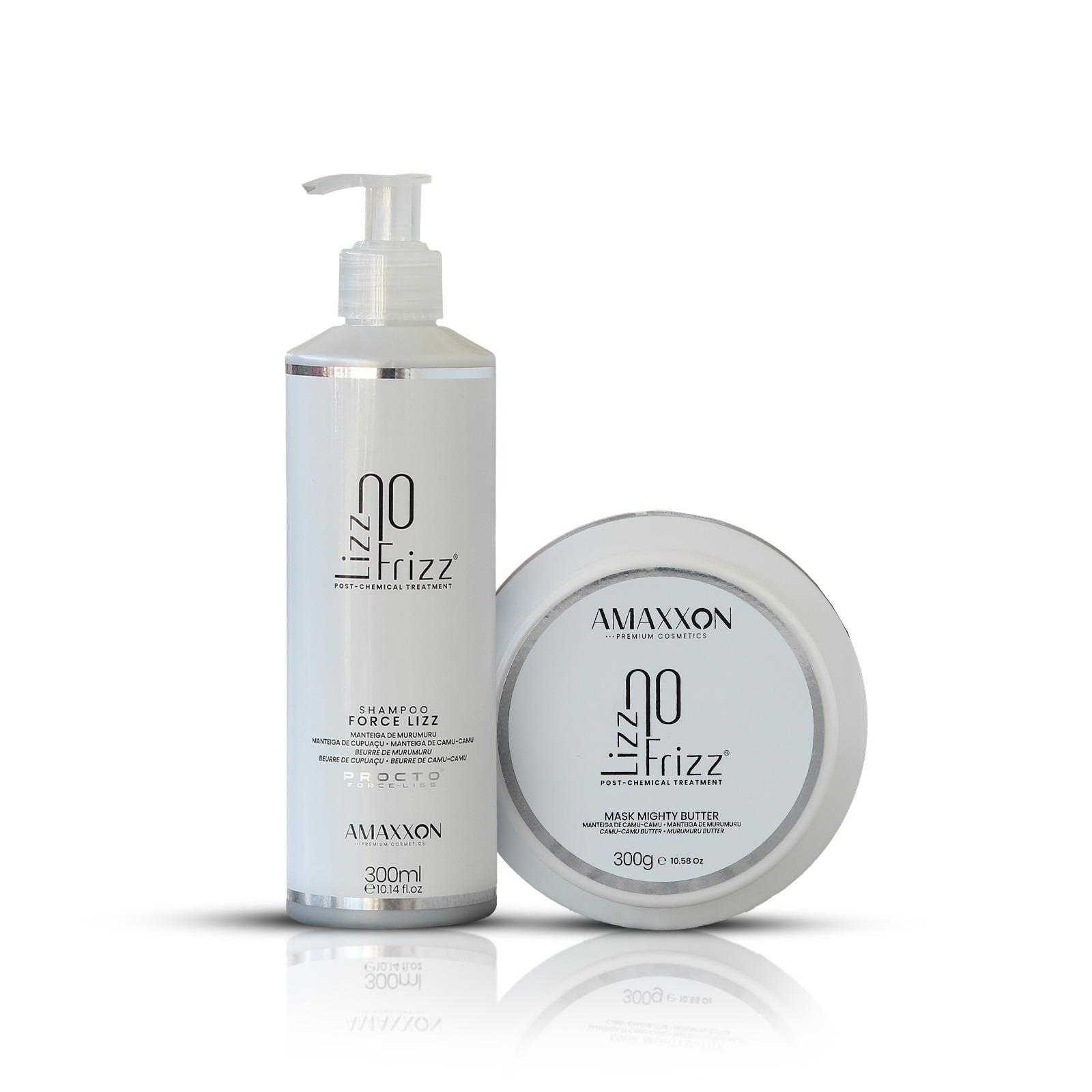 Shampooing Force Lizz et masque Mighty Butter de la gamme Lizz No Frizz d’Amaxxon